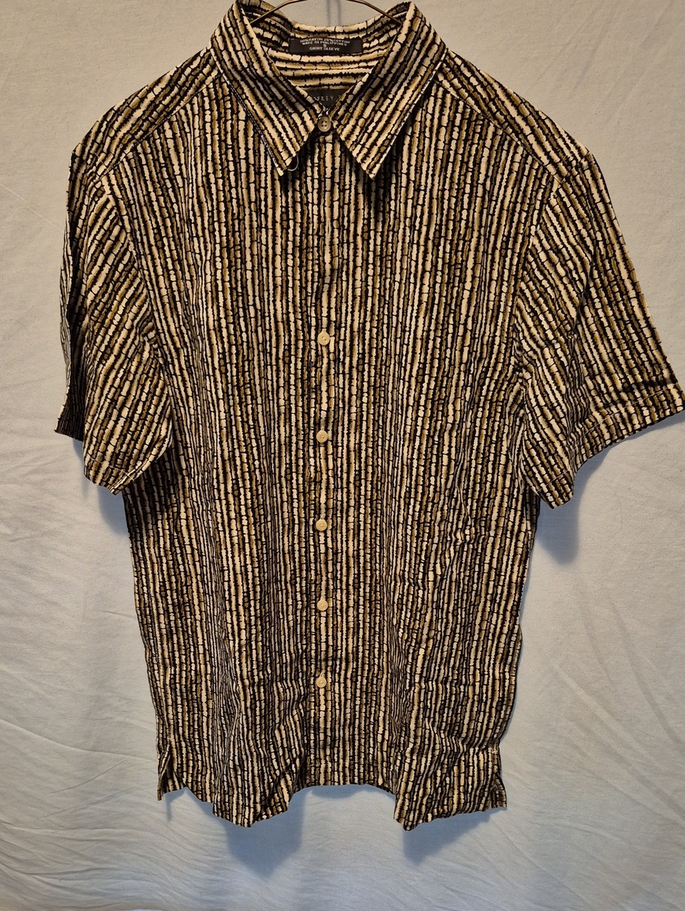 Geoffrey Beene Black/White/Tan Striped Short-Sleeve Button-Down Shirt Size S